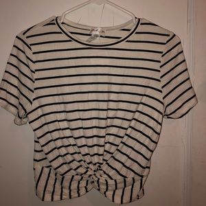 Black and White Striped Tie Front T-Shirt